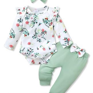 Adorable Floral Outfit Set for Baby Girls with Romper, Pants, and Headband