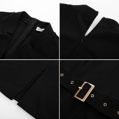 Elegant V-Neck Midi Work Dress with 3/4 Sleeves and Belt - Image 6