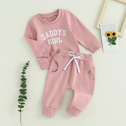 Adorable Toddler Girl's Winter Outfit with Cozy Sweatshirt and Jogger Pants - Image 2