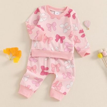 Adorable Toddler Girl's Fall Outfit with Long Sleeve Print Sweatshirt and Pants Set - Image 4