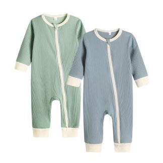 Unisex Long Sleeve 2/3 Pack Zipper Rompers for Babies