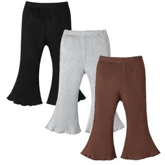 Trio of Charm: Baby Girl's Ribbed Flare Pants Set