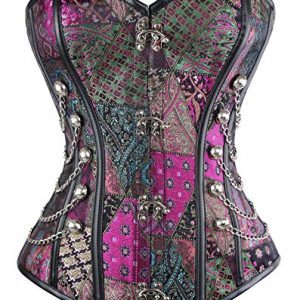 Vintage-Inspired Spiral Steel Boned Gothic Corset with Chains