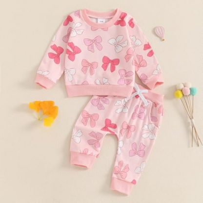 Adorable Toddler Girl's Fall Outfit with Long Sleeve Print Sweatshirt and Pants Set - Image 3