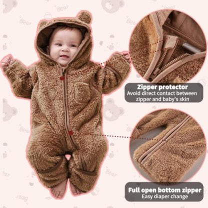 Cozy Bear-Themed Winter Romper with Fold-Over Mittens and Footies - Image 6