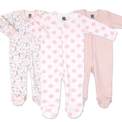 "Charming Trio of Flower-Themed Baby Sleepers"
