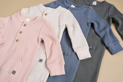 Cozy Mini-Waffle Baby Romper in Oatmeal Heather - Image 3