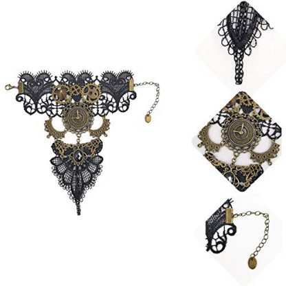 Vintage Steampunk Fingerless Lace Gloves with Rhinestone Ring - Image 3