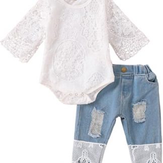 Blossom Chic Baby Girl Outfit Set with Romper Top and Jeans