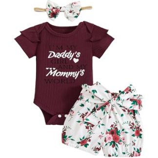 Adorable Newborn Girl's Ruffled Sleeveless Outfit with Floral Shorts and Headband