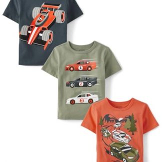 Toddler's Delightful Vehicle Themed Short Sleeve Graphic T-Shirts, Multipack