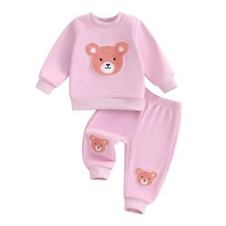 Cozy Toddler Girls' Bear Embroidered Sweatsuit Set