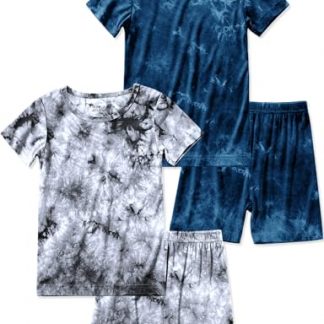 Children's Comfortable Bamboo Fiber Sleepwear Set with Unique Tie-Dye Design