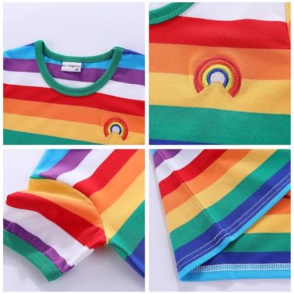 Unisex Rainbow Striped Cotton T-Shirt for Kids - Image 4