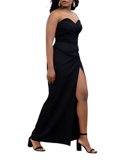 Elegant Off-Shoulder Evening Gown with High Slit - Image 2