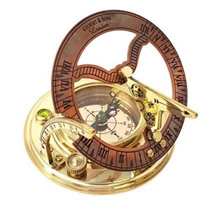 Vintage Brass & Copper Nautical Sundial Compass with Leather Box - Image 5