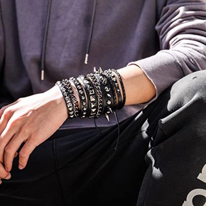 Retro Punk & Gothic Leather Cuff Bracelets Set for Men and Women - Image 3