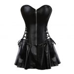 Retro Punk Rock Faux Leather Corset and Skirt Set - Image 3