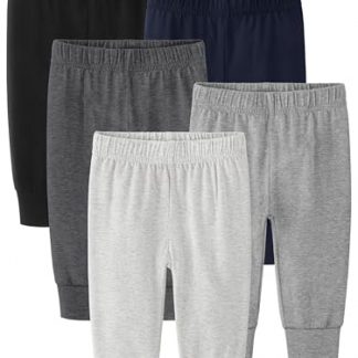 5-Pack Unisex Baby Pull-On Cotton Pants for Infants, Multicolor