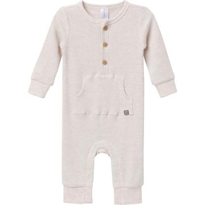 Cozy Mini-Waffle Baby Romper in Oatmeal Heather