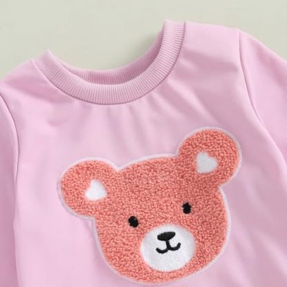 Cozy Toddler Girls' Bear Embroidered Sweatsuit Set - Image 5