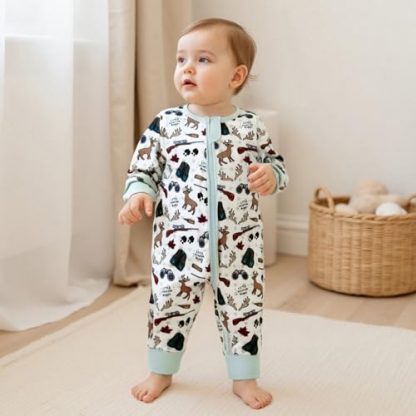 Adorable Baby Boy's Hunting-Themed Onesie with Duck and Deer Prints - Image 3