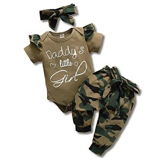 Daddy's Little Darling: Baby Girl Clothes Set with Ruffle Romper and Camouflage Pants