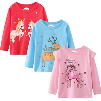 Striped Long-Sleeve Tops for Girls, Set of 3
