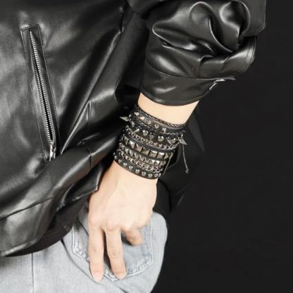 Retro Punk & Gothic Leather Cuff Bracelets Set for Men and Women - Image 4