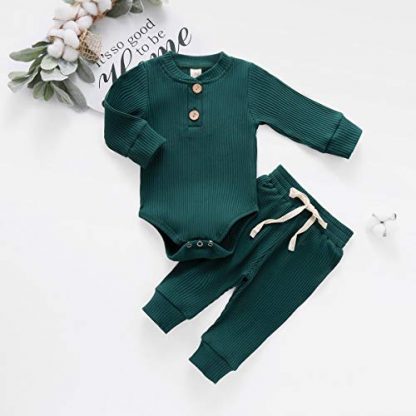 Chic Ribbed Cotton Outfit for Newborns - Romper and Pants Set - Image 3