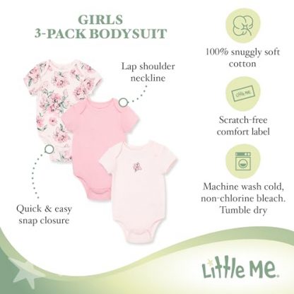 Adorable 3-Pack Cotton Bodysuits for Baby Girls - Image 3