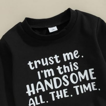 Adorable Toddler Boy's Winter Clothing Set with Letter Print Sweatshirt and Elastic Pants - Image 3