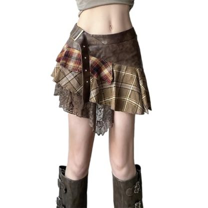 Vintage Punk Goth Mini Skirt with Asymmetrical Design