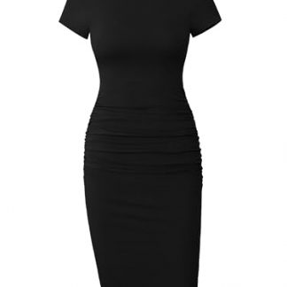Chic Ruched Midi Bodycon Sundress with Short Sleeves