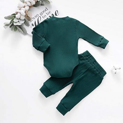 Chic Ribbed Cotton Outfit for Newborns - Romper and Pants Set - Image 7