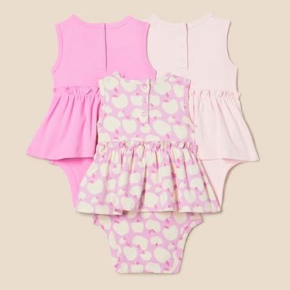 Baby Girls' Soft Cotton Sleeveless Bodysuit Dress, Pack of 3 - Image 2