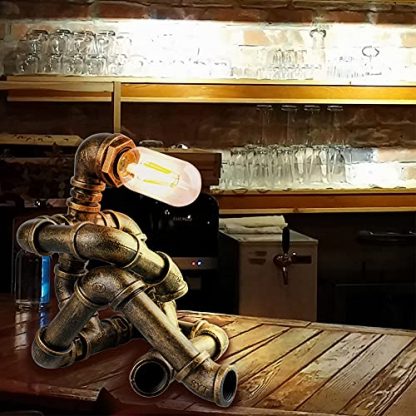 Vintage Steampunk Robot Table Lamp - Industrial Water Pipe Design - Image 4