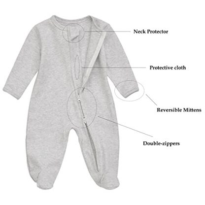 Cozy Cotton Baby Footie Pajama with Mitten Cuffs and Double Zippers - Image 2