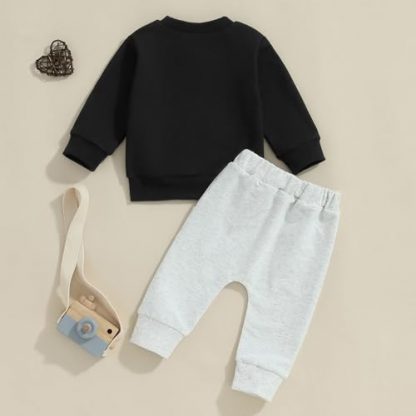 Adorable Toddler Boy's Winter Clothing Set with Letter Print Sweatshirt and Elastic Pants - Image 6