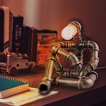Vintage Steampunk Robot Table Lamp - Industrial Water Pipe Design - Image 3