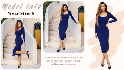 Chic Square Neck Ribbed Knit Bodycon Midi Dress with Side Slit - Image 6