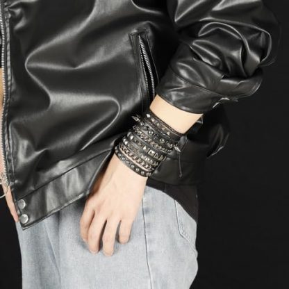 Retro Punk & Gothic Leather Cuff Bracelets Set for Men and Women - Image 5
