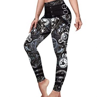 Women's Retro Steampunk Leggings: Cosplay Punk Print, Gothic Trousers, Plus Size Available