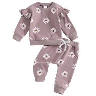 Adorable Toddler Girl's Floral Sweatshirt and Pant Set