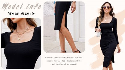Chic Square Neck Ribbed Knit Bodycon Midi Dress with Side Slit - Image 7