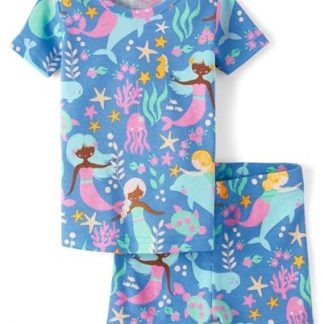 Adorable Mermaid Print Cotton Pajama Set for Baby Girls