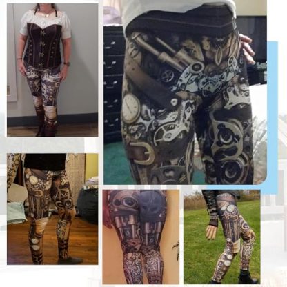 Women's Steampunk Inspired Leggings with Punk Print in Extended Sizes - Image 3