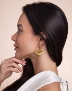 Lightweight Gold Hammered Statement Drop Earrings for Women - Image 2
