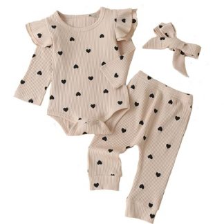 Adorable 3-Piece Baby Girl's Rib Frill Long Sleeve Romper Set