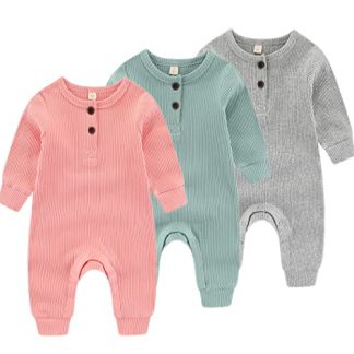Cozy Ribbed Buttoned Rompers for Newborns with Mitten Cuffs - 3 Pack